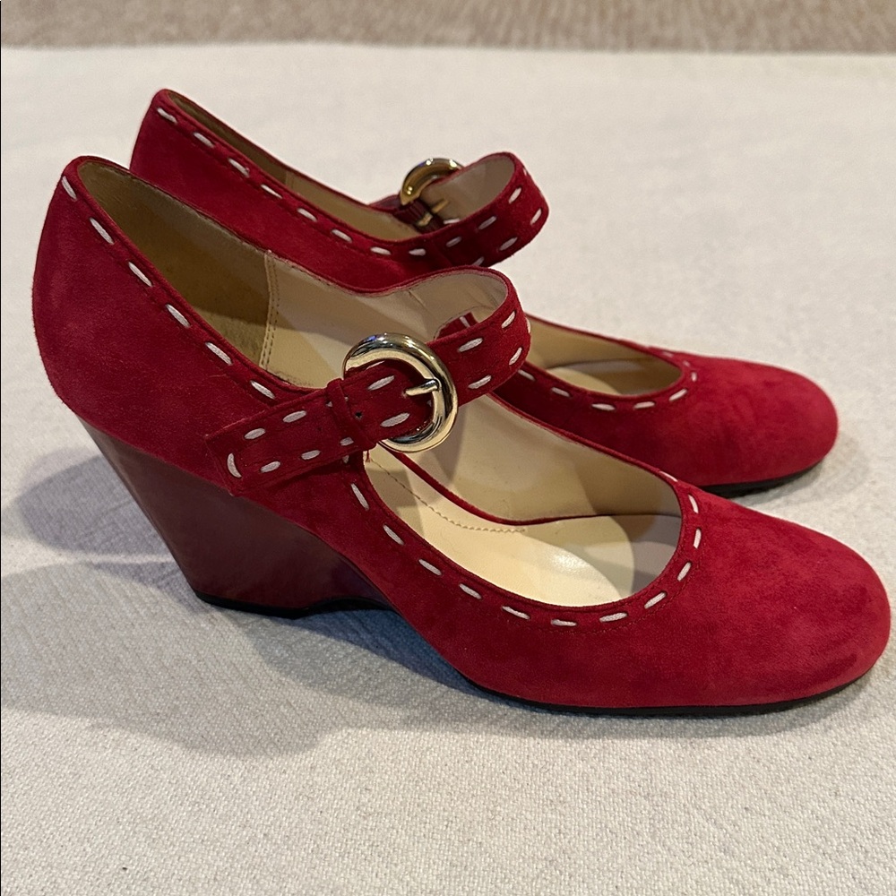 Franco Sarto Red Mary Jane Wedge Shoes 9